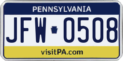 PA license plate JFW0508