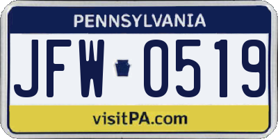 PA license plate JFW0519