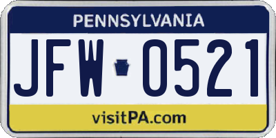 PA license plate JFW0521