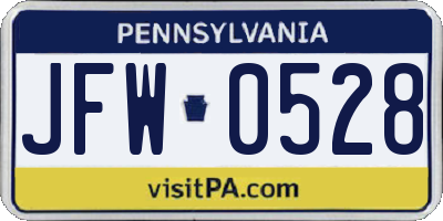 PA license plate JFW0528