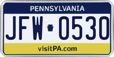 PA license plate JFW0530