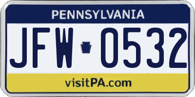 PA license plate JFW0532