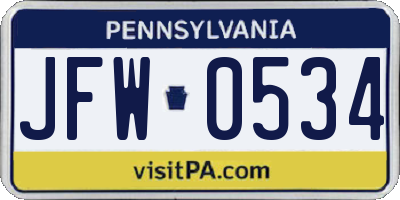 PA license plate JFW0534