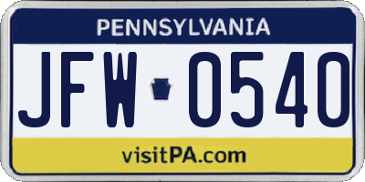 PA license plate JFW0540
