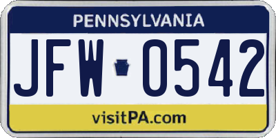 PA license plate JFW0542