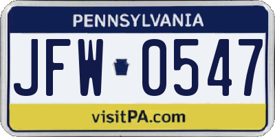 PA license plate JFW0547