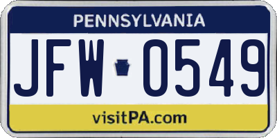 PA license plate JFW0549
