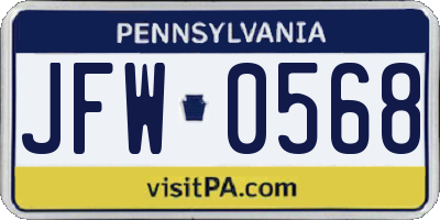 PA license plate JFW0568