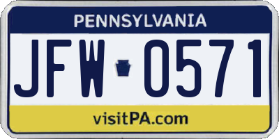 PA license plate JFW0571