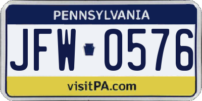 PA license plate JFW0576