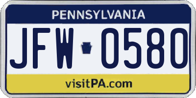 PA license plate JFW0580