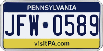 PA license plate JFW0589