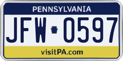 PA license plate JFW0597