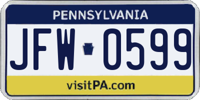 PA license plate JFW0599