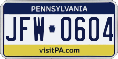 PA license plate JFW0604
