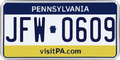 PA license plate JFW0609