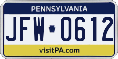 PA license plate JFW0612