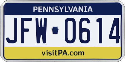 PA license plate JFW0614
