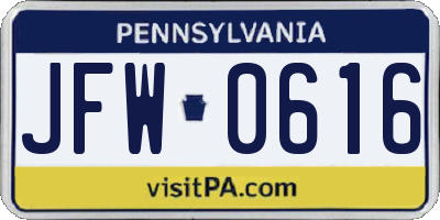 PA license plate JFW0616