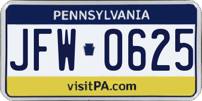 PA license plate JFW0625