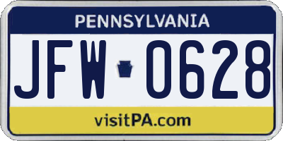 PA license plate JFW0628