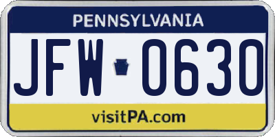 PA license plate JFW0630