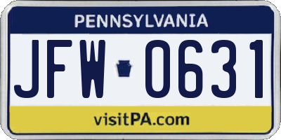 PA license plate JFW0631