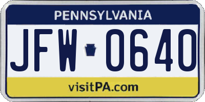 PA license plate JFW0640