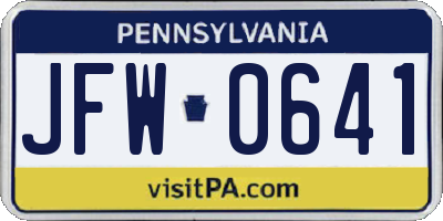 PA license plate JFW0641