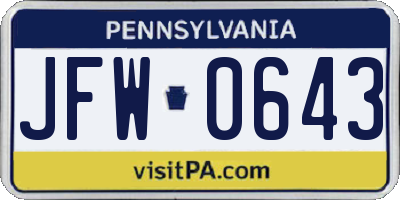 PA license plate JFW0643