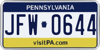 PA license plate JFW0644