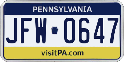 PA license plate JFW0647
