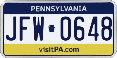 PA license plate JFW0648