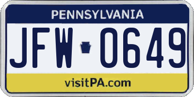 PA license plate JFW0649