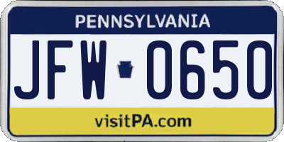 PA license plate JFW0650