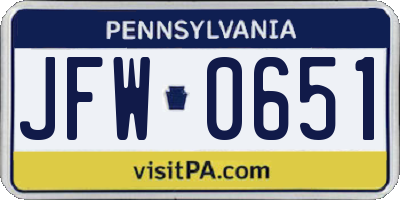 PA license plate JFW0651