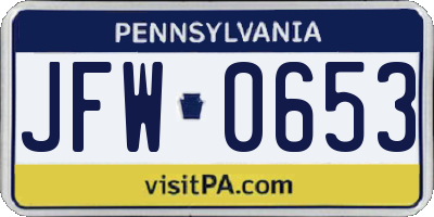 PA license plate JFW0653