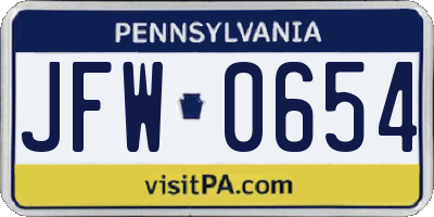 PA license plate JFW0654