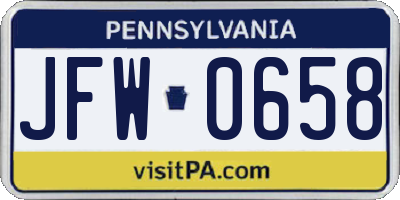 PA license plate JFW0658