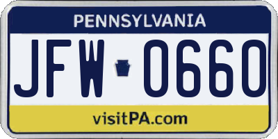 PA license plate JFW0660