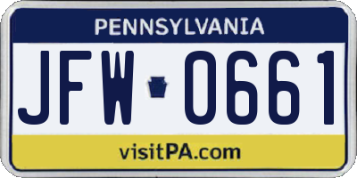 PA license plate JFW0661