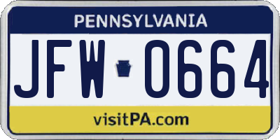 PA license plate JFW0664