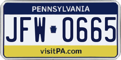 PA license plate JFW0665