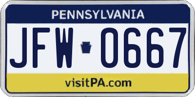 PA license plate JFW0667
