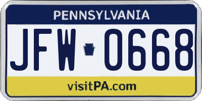 PA license plate JFW0668