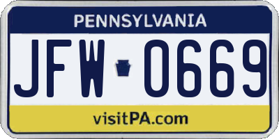 PA license plate JFW0669