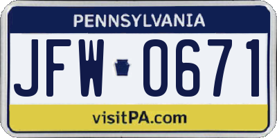 PA license plate JFW0671