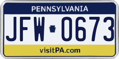 PA license plate JFW0673