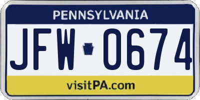 PA license plate JFW0674