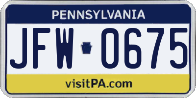 PA license plate JFW0675